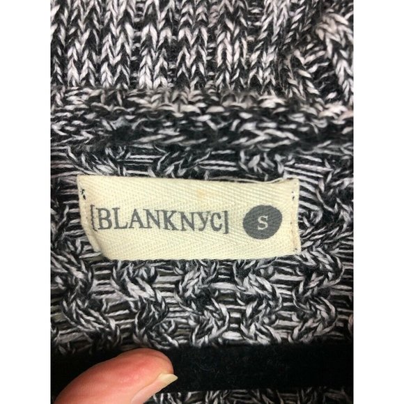 BLANKNYC Womens Pullover‎ Sweater Black Marled Vegan Leather Sleeve Cowl Neck S - Picture 6 of 10